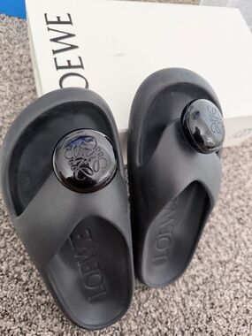 Loewe Black Rubber Logo Medallion Slide Sandals